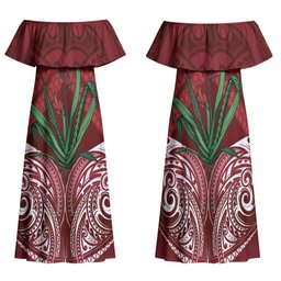 Rongoa Maori New Zealand Harakeke Family Matching Off Shoulder Maxi Dress and Hawaiian Shirt NZ Weaving Pattern Red