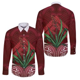 Rongoa Maori New Zealand Harakeke Family Matching Long Sleeve Bodycon Dress and Hawaiian Shirt NZ Weaving Pattern Red