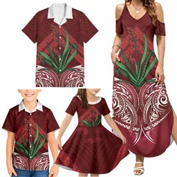 Rongoa Maori New Zealand Harakeke Family Matching Summer Maxi Dress and Hawaiian Shirt NZ Weaving Pattern Red