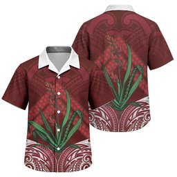 Rongoa Maori New Zealand Harakeke Family Matching Short Sleeve Bodycon Dress and Hawaiian Shirt NZ Weaving Pattern Red
