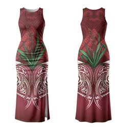 Rongoa Maori New Zealand Harakeke Family Matching Tank Maxi Dress and Hawaiian Shirt NZ Weaving Pattern Red