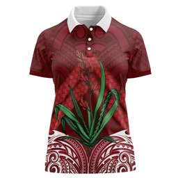Rongoa Maori New Zealand Harakeke Women Polo Shirt NZ Weaving Pattern Red