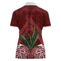 Rongoa Maori New Zealand Harakeke Women Polo Shirt NZ Weaving Pattern Red