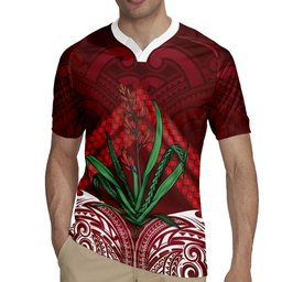 Rongoa Maori New Zealand Harakeke Rugby Jersey NZ Weaving Pattern Red