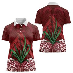 Rongoa Maori New Zealand Harakeke Women Polo Shirt NZ Weaving Pattern Red