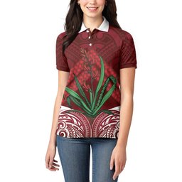Rongoa Maori New Zealand Harakeke Women Polo Shirt NZ Weaving Pattern Red