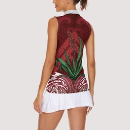 Rongoa Maori New Zealand Harakeke Women Sleeveless Polo Shirt NZ Weaving Pattern Red