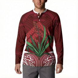 Rongoa Maori New Zealand Harakeke Button Sweatshirt NZ Weaving Pattern Red