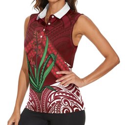 Rongoa Maori New Zealand Harakeke Women Sleeveless Polo Shirt NZ Weaving Pattern Red