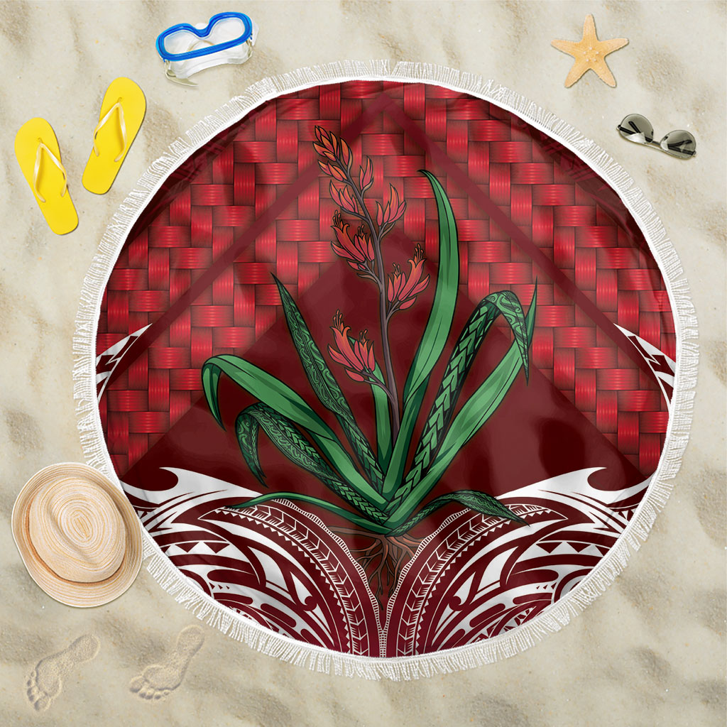 Rongoa Maori New Zealand Harakeke Beach Blanket NZ Weaving Pattern Red