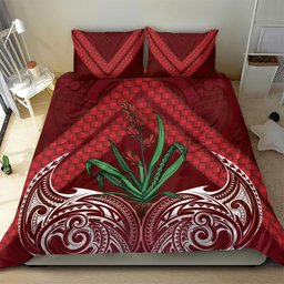 Rongoa Maori New Zealand Harakeke Bedding Set NZ Weaving Pattern Red