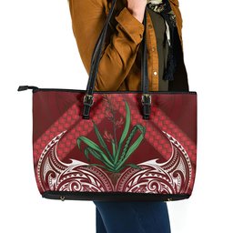 Rongoa Maori New Zealand Harakeke Leather Tote Bag NZ Weaving Pattern Red
