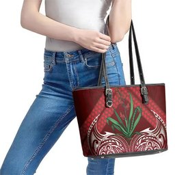 Rongoa Maori New Zealand Harakeke Leather Tote Bag NZ Weaving Pattern Red