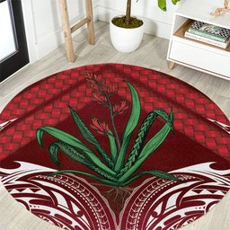 Rongoa Maori New Zealand Harakeke Round Carpet NZ Weaving Pattern Red