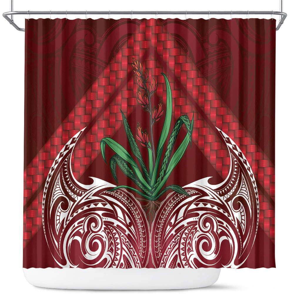 Rongoa Maori New Zealand Harakeke Shower Curtain NZ Weaving Pattern Red