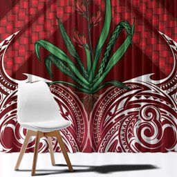 Rongoa Maori New Zealand Harakeke Window Curtain NZ Weaving Pattern Red