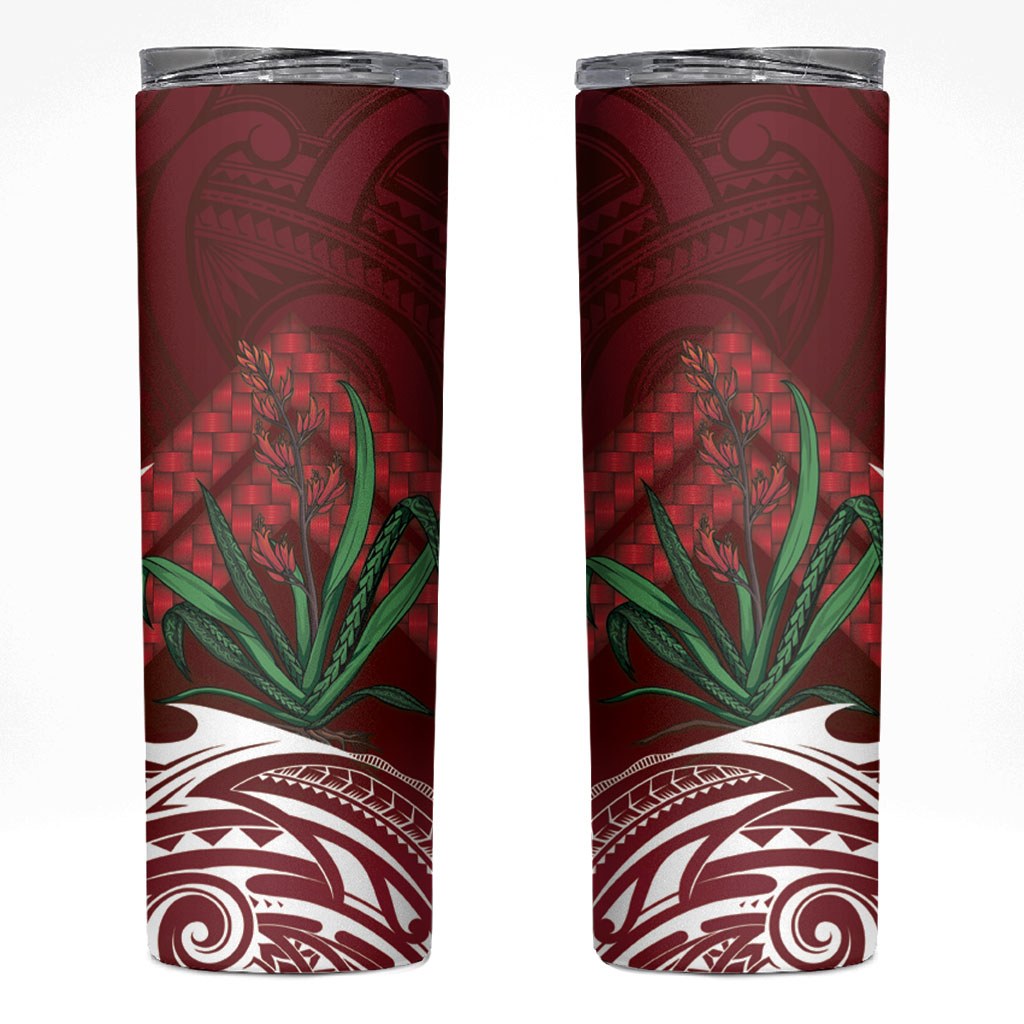 Rongoa Maori New Zealand Harakeke Skinny Tumbler NZ Weaving Pattern Red
