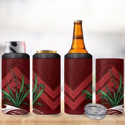 Rongoa Maori New Zealand Harakeke 4 in 1 Can Cooler Tumbler NZ Weaving Pattern Red