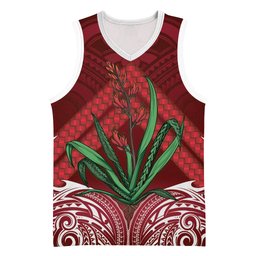 Rongoa Maori New Zealand Harakeke Basketball Jersey NZ Weaving Pattern Red