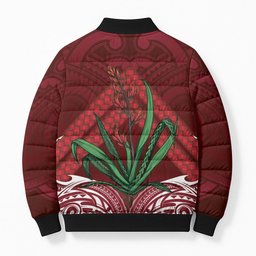 Rongoa Maori New Zealand Harakeke Bomber Puffer Jacket NZ Weaving Pattern Red