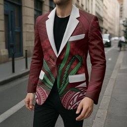 Rongoa Maori New Zealand Harakeke Blazer NZ Weaving Pattern Red