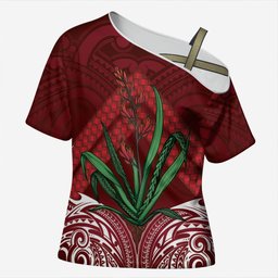 Rongoa Maori New Zealand Harakeke Cross Shoulder Shirt NZ Weaving Pattern Red