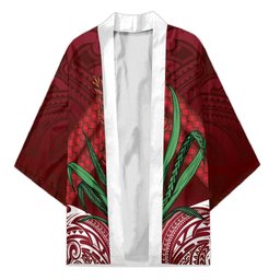 Rongoa Maori New Zealand Harakeke Kimono NZ Weaving Pattern Red