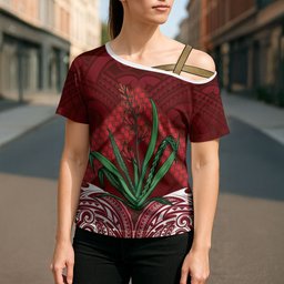 Rongoa Maori New Zealand Harakeke Cross Shoulder Shirt NZ Weaving Pattern Red