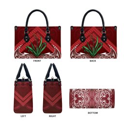 Rongoa Maori New Zealand Harakeke Leather Bag NZ Weaving Pattern Red