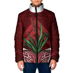 Rongoa Maori New Zealand Harakeke Padded Jacket NZ Weaving Pattern Red