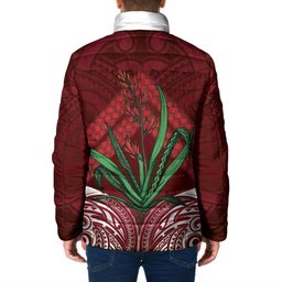 Rongoa Maori New Zealand Harakeke Padded Jacket NZ Weaving Pattern Red