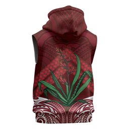 Rongoa Maori New Zealand Harakeke Sleeveless Hoodie NZ Weaving Pattern Red