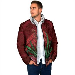 Rongoa Maori New Zealand Harakeke Padded Jacket NZ Weaving Pattern Red