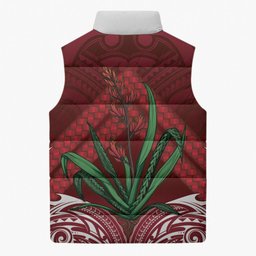 Rongoa Maori New Zealand Harakeke Sleeveless Puffer Jacket NZ Weaving Pattern Red
