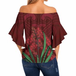 Rongoa Maori New Zealand Harakeke Off Shoulder Wrap Waist Top NZ Weaving Pattern Red