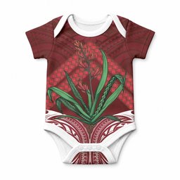 Rongoa Maori New Zealand Harakeke Baby Onesie NZ Weaving Pattern Red