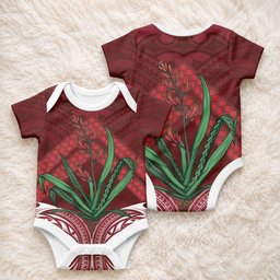 Rongoa Maori New Zealand Harakeke Baby Onesie NZ Weaving Pattern Red