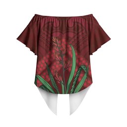 Rongoa Maori New Zealand Harakeke Off Shoulder Wrap Waist Top NZ Weaving Pattern Red