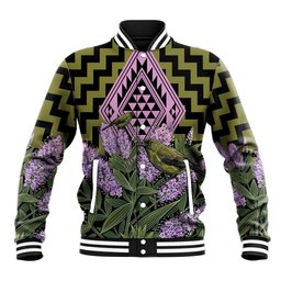 Rongoa Maori New Zealand Koromiko Baseball Jacket NZ Hebe Korimako Bellbird Poutama