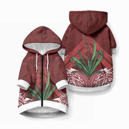 Rongoa Maori New Zealand Harakeke Pet Hoodie NZ Weaving Pattern Red