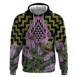 Rongoa Maori New Zealand Koromiko Zip Hoodie NZ Hebe Korimako Bellbird Poutama