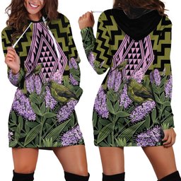 Rongoa Maori New Zealand Koromiko Hoodie Dress NZ Hebe Korimako Bellbird Poutama