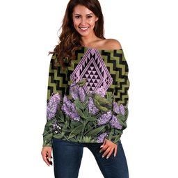 Rongoa Maori New Zealand Koromiko Off Shoulder Sweater NZ Hebe Korimako Bellbird Poutama