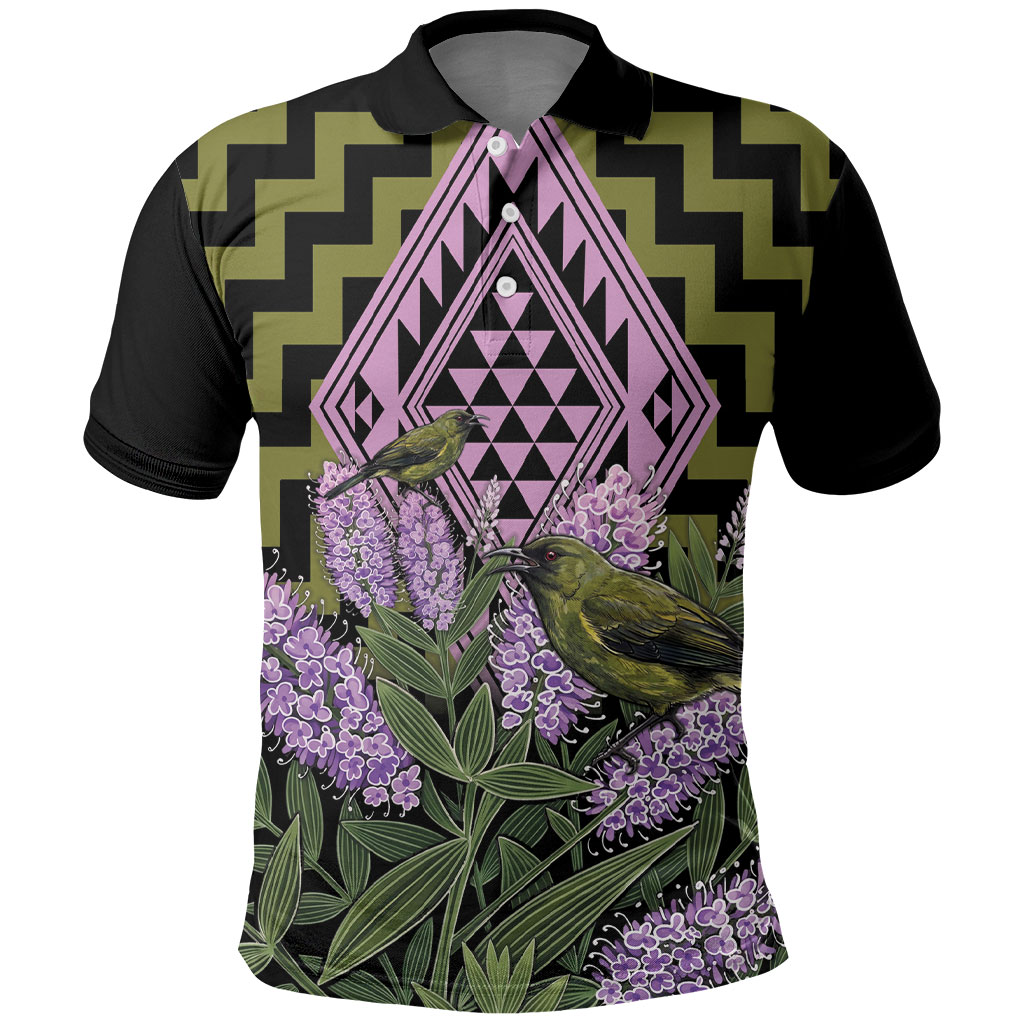 Rongoa Maori New Zealand Koromiko Polo Shirt NZ Hebe Korimako Bellbird Poutama