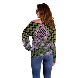 Rongoa Maori New Zealand Koromiko Off Shoulder Sweater NZ Hebe Korimako Bellbird Poutama