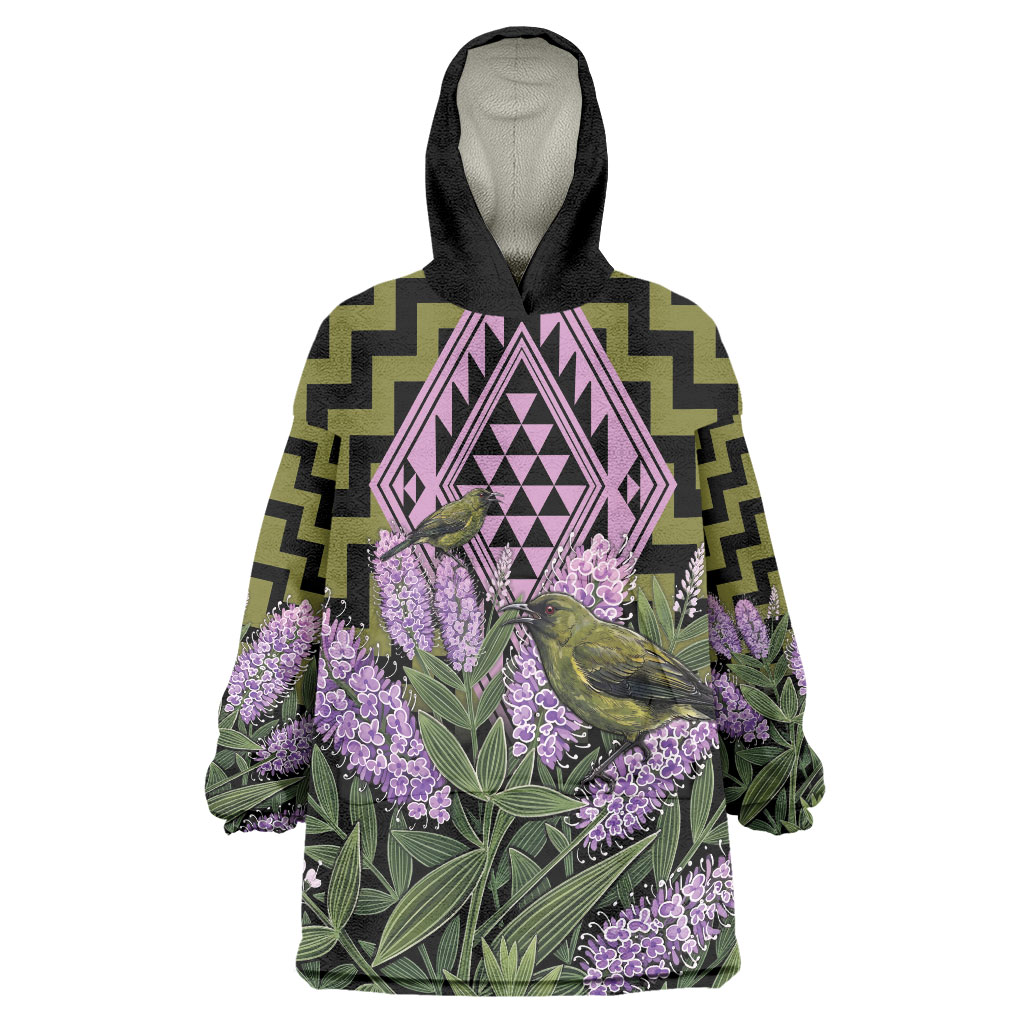 Rongoa Maori New Zealand Koromiko Wearable Blanket Hoodie NZ Hebe Korimako Bellbird Poutama