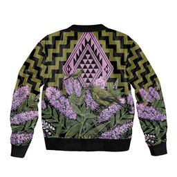 Rongoa Maori New Zealand Koromiko Sleeve Zip Bomber Jacket NZ Hebe Korimako Bellbird Poutama