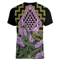 Rongoa Maori New Zealand Koromiko Women V-Neck T-Shirt NZ Hebe Korimako Bellbird Poutama
