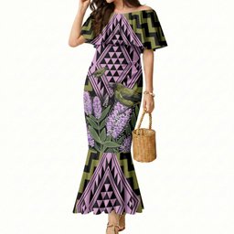 Rongoa Maori New Zealand Koromiko Mermaid Dress NZ Hebe Korimako Bellbird Poutama