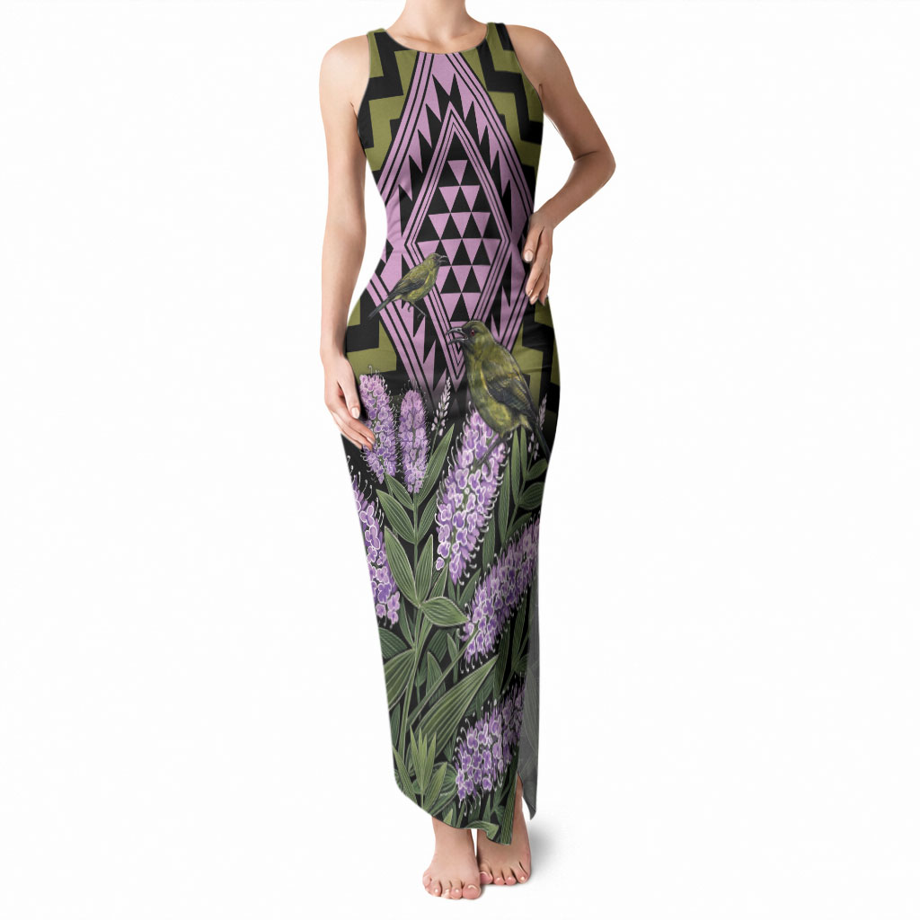 Rongoa Maori New Zealand Koromiko Tank Maxi Dress NZ Hebe Korimako Bellbird Poutama
